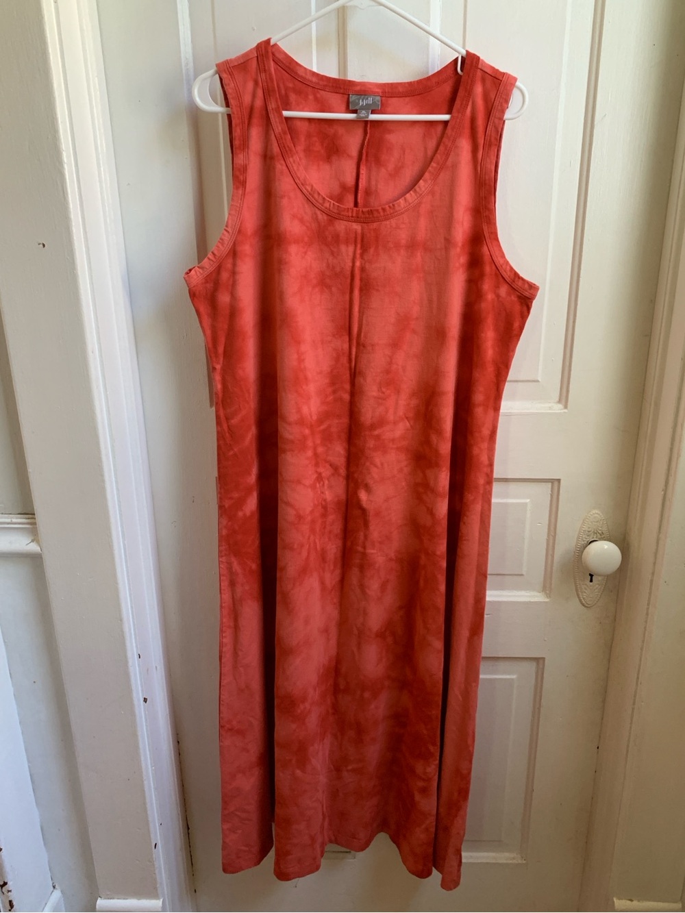 J Jill Cotton Sleeveless Tie-Dye Maxi Dress in Coral Red XL Petite